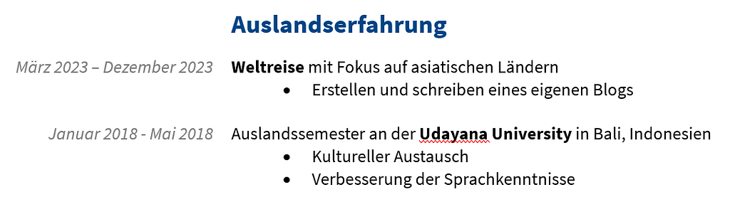 Auslandsaufenthalt im Lebenslauf?